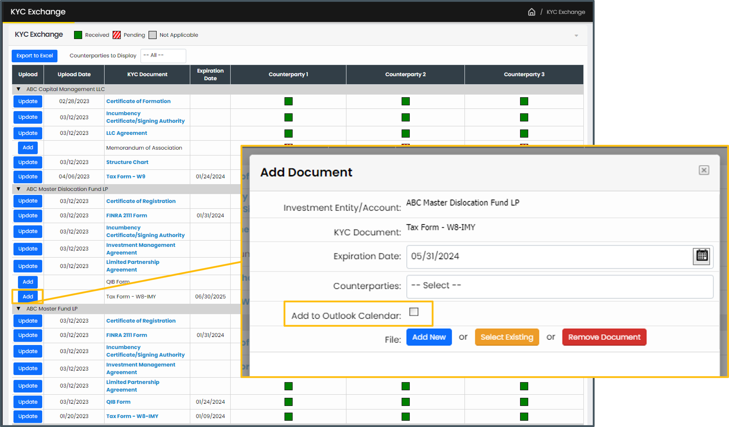 Adding documents to KYC Exchange